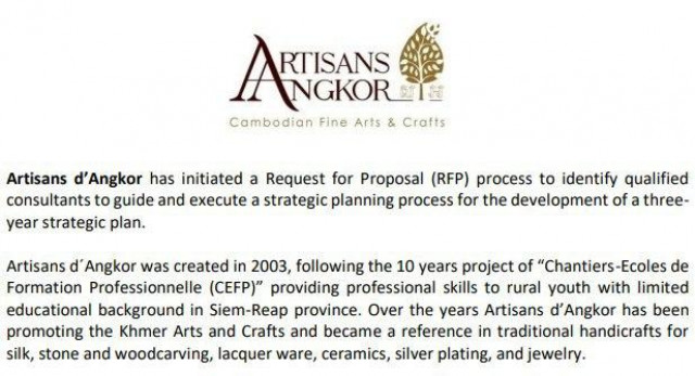 Request for Proposal: Artisans d’Angkor seeks consultants for 3-year strategic plan development